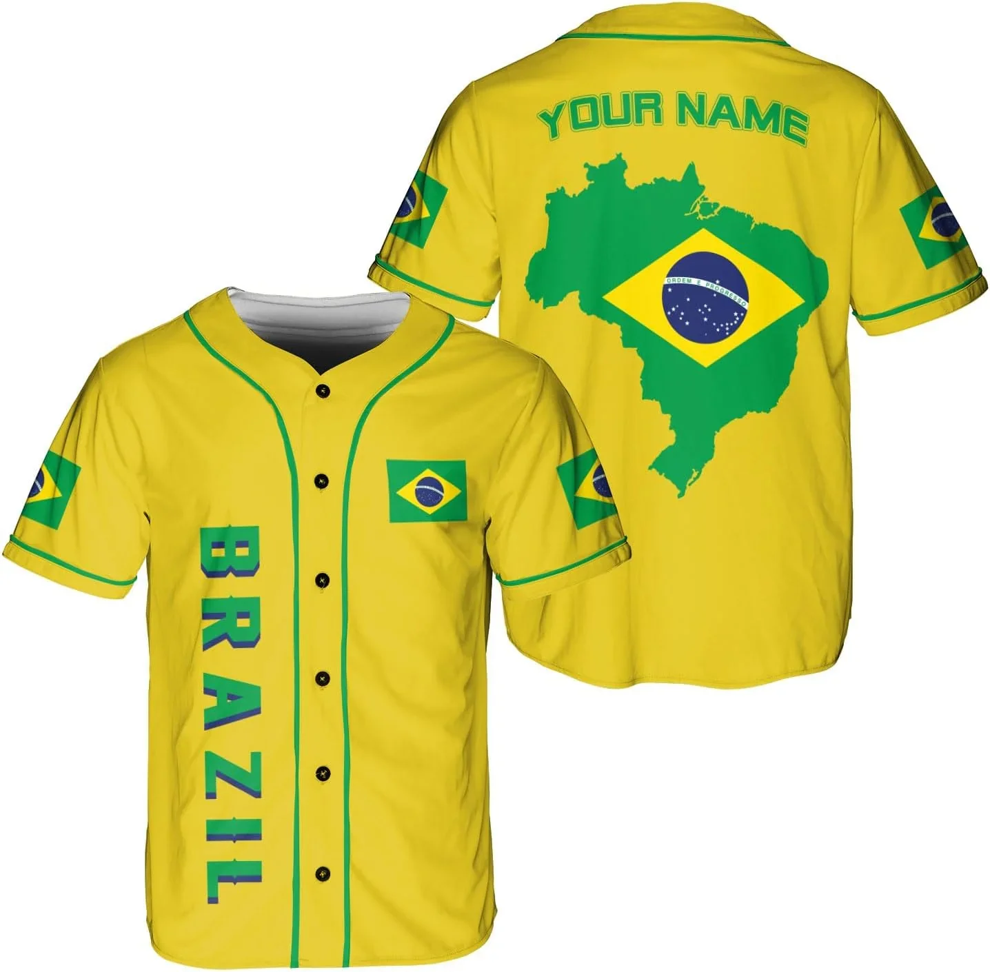 Personalisierter Name Brasilien Flagge Bandera Bandeira 3D-Druck Mode Herren Baseball Shirt Sommer Unisex Hip Hop Baseball Jersey KZ15 – Detail 7
