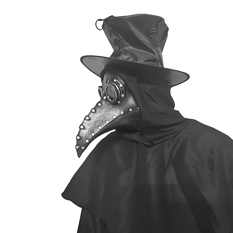 Black Rubber Plague Doctor Mask - Long Nose Steampunk Latex Halloween Cosplay Prop (5-Pack)