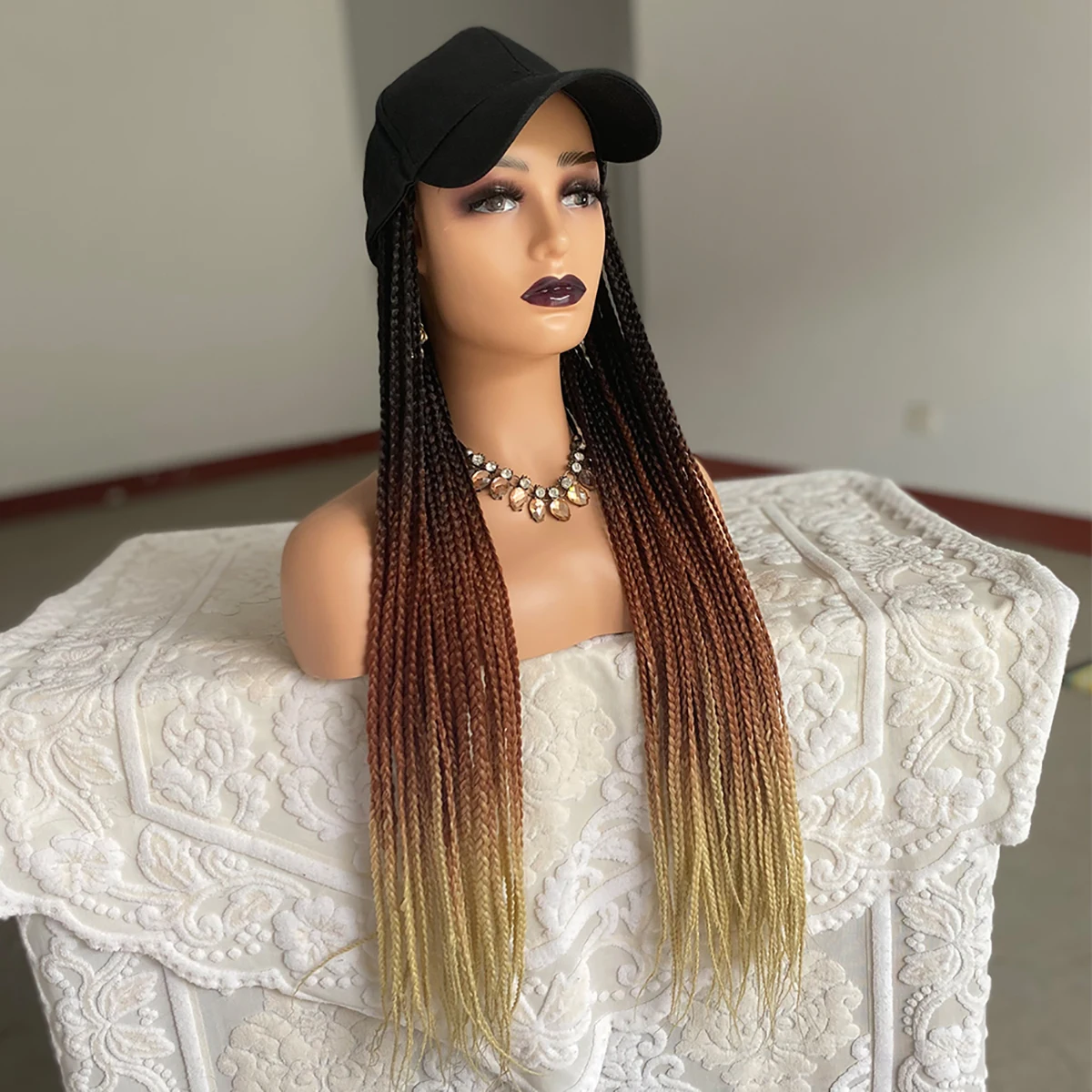Synthetic Baseball Cap Braided Wig Hat With 3 Twist Box Braids Adjustable Cap Hat Braiding Hair Wig For Woman/Men Daily