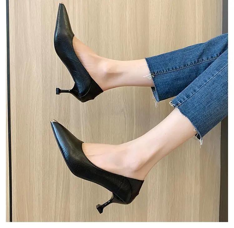 Moda piccolo tacco spesso tacchi alti punta opaca punta bocca bassa casual singolo nudo partito Drs pompe lavoro d'ufficio_voghion.com