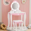 19747-f0b588.jpg MU Kids White Vanity Set w/ Lighted Mirror & Stool,Makeup Desk, Storage,Wing Pattern – Toddler Princess Dressing Table for Girls