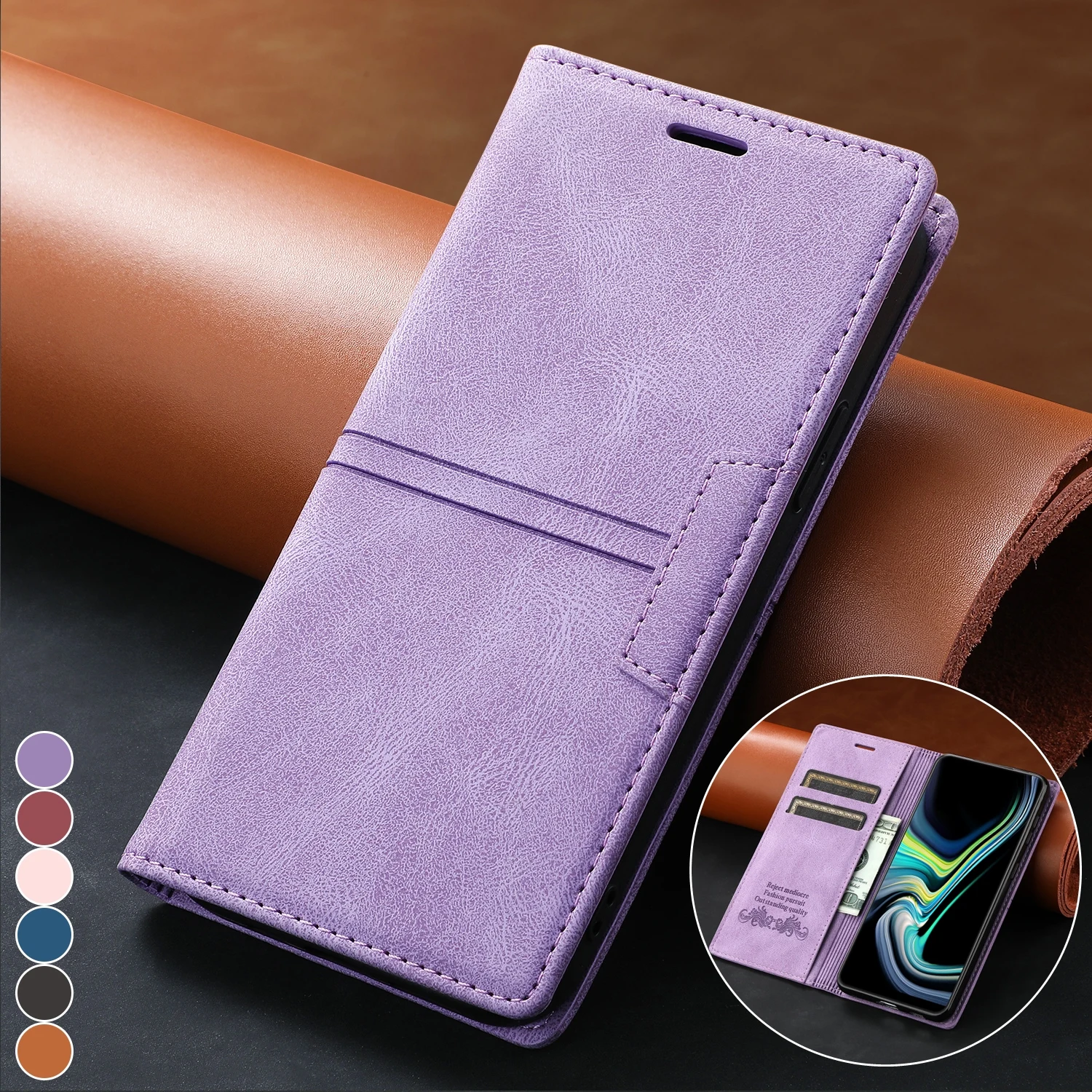 Elegant Leather Flip Wallet Case with Magnetic Card Holder