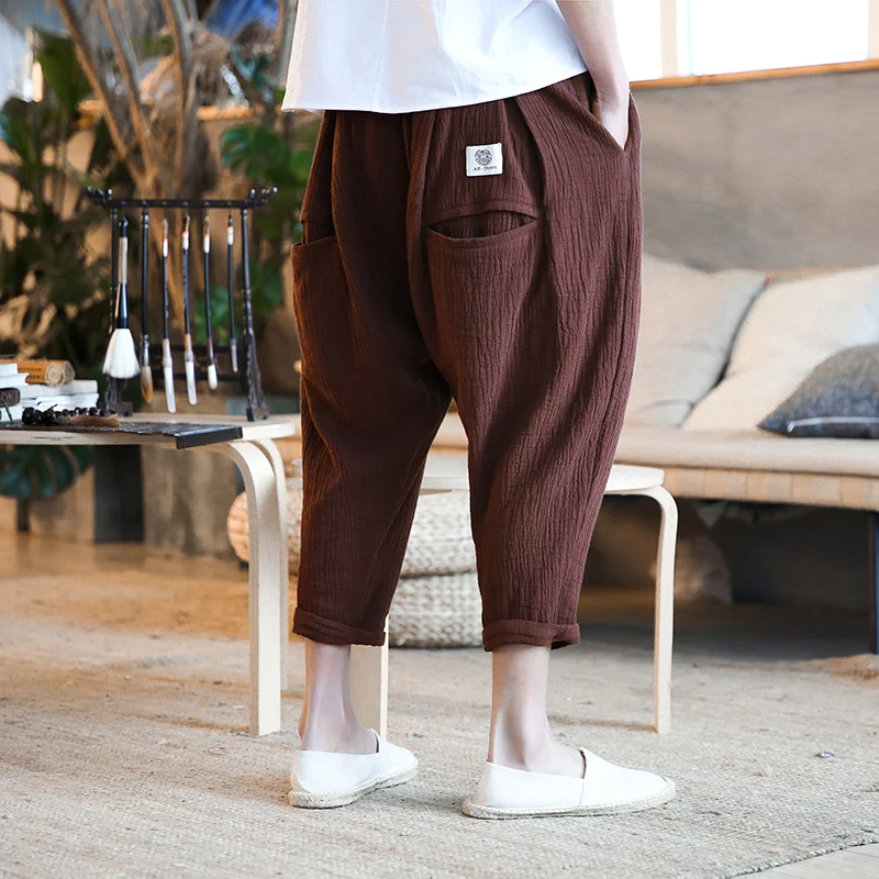 

Wide Leg Casual Cross-pants Mens Sweatpants Baggy Vintage Harem Pants Man Cargo Trousers Elastic Waist New Large Size M-5XL