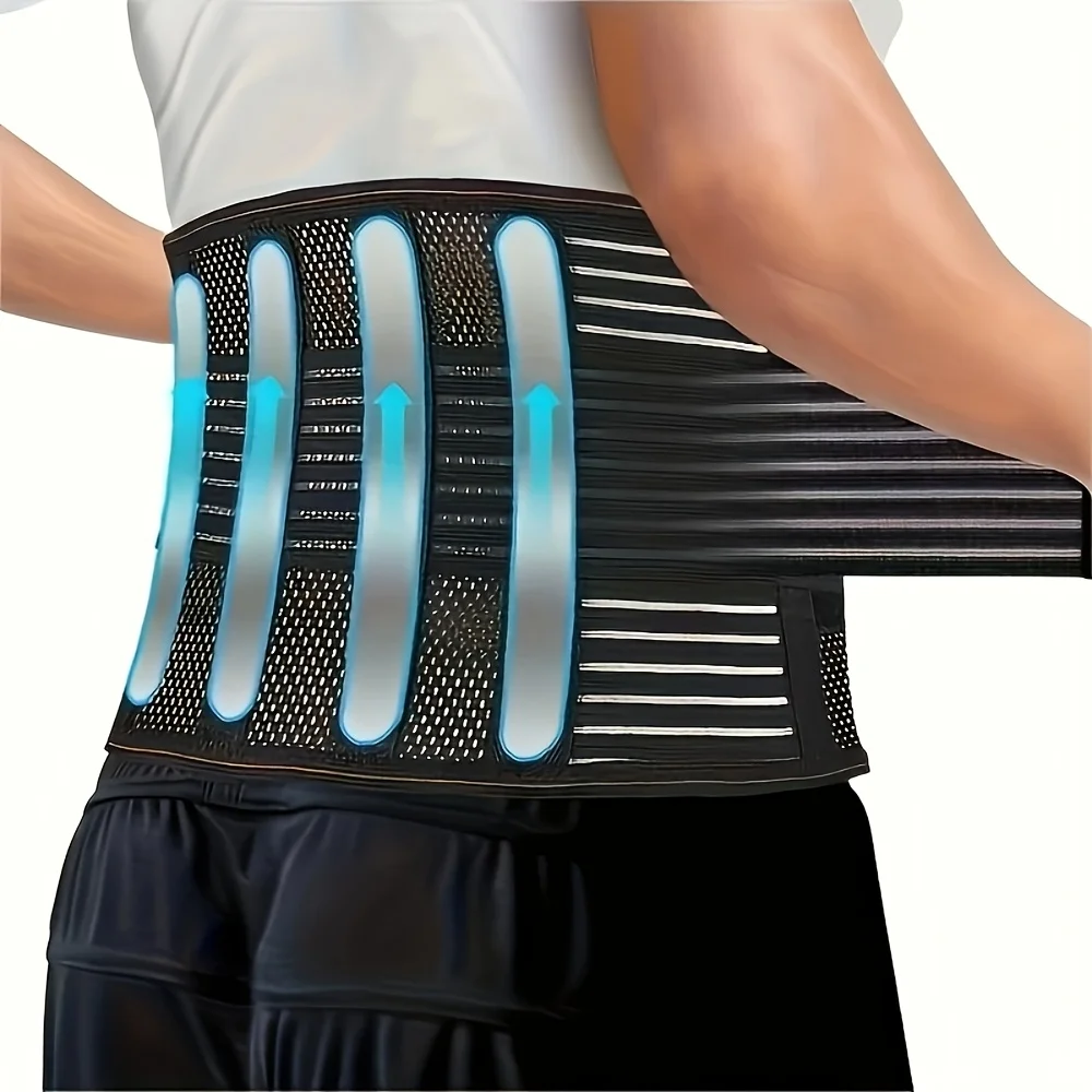 Compression Waist Support Belt with 5 Reinforced Support Plates, Breathable Mesh Back Support, And Adjustable Elastic Compressio