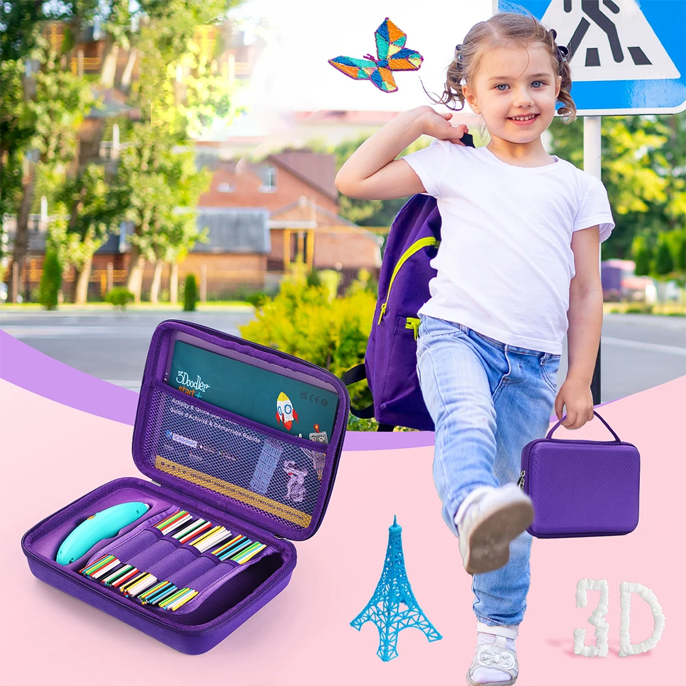 3Doodler Start+ Essentials (2024) 3D 펜 세트용 휴대 가방, 3D 프린팅 필라멘트 리필 및 USB 케이블용 충격 방지 및 낙하 방지 기능