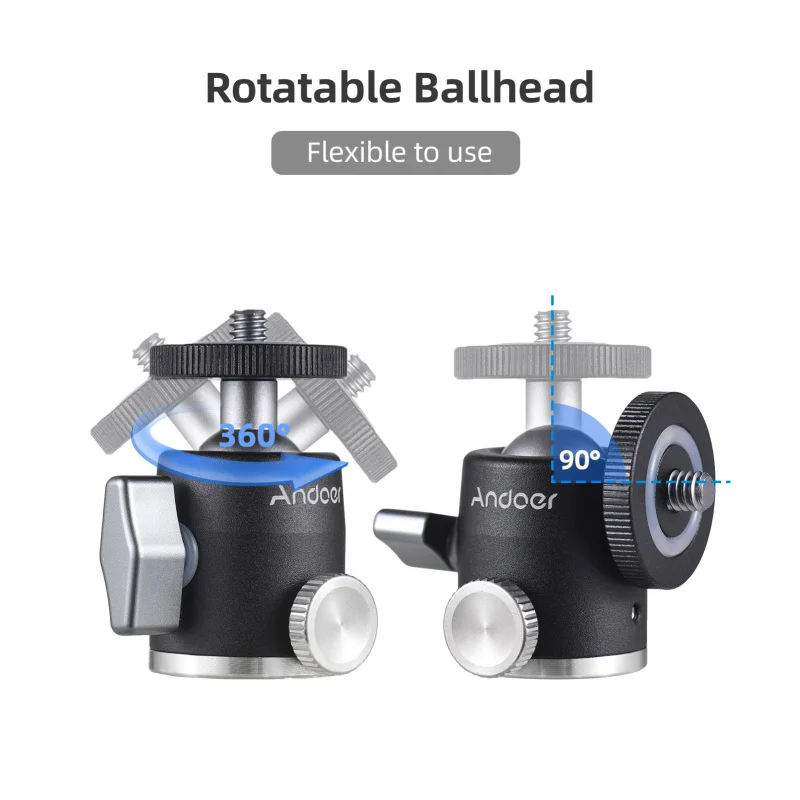 Andoer Mini Ball Head Tripod Ballhead Mount Adapter Aluminum Alloy 1/4 Inch Screw Connector with Bottom 1/4 Inch Thread 3kg Load