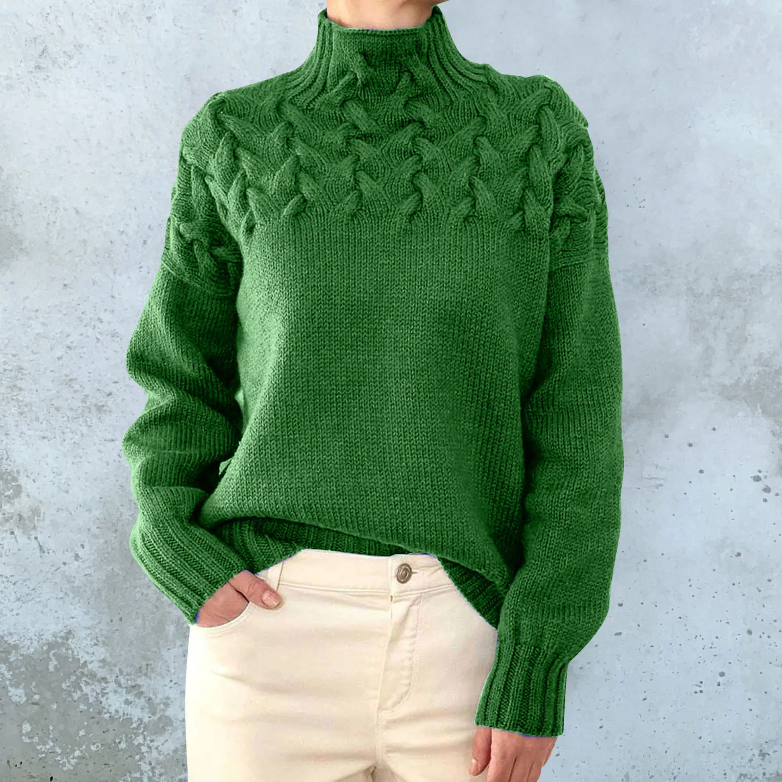 Suéteres de punto de manga larga con cuello alto y farol para mujer, suéteres elásticos gruesos para otoño e invierno, suéteres clásicos y cálidos