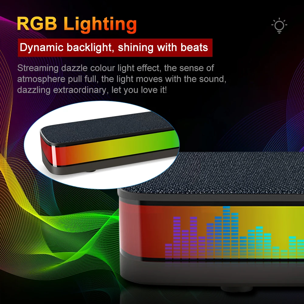 REDRAGON NEO GS515 RGB 데스크탑 사운드바 2.0 채널 스테레오 컴퓨터 USB 스피커는 PC용 Bluetooth 무선 스피커를 지원합니다.