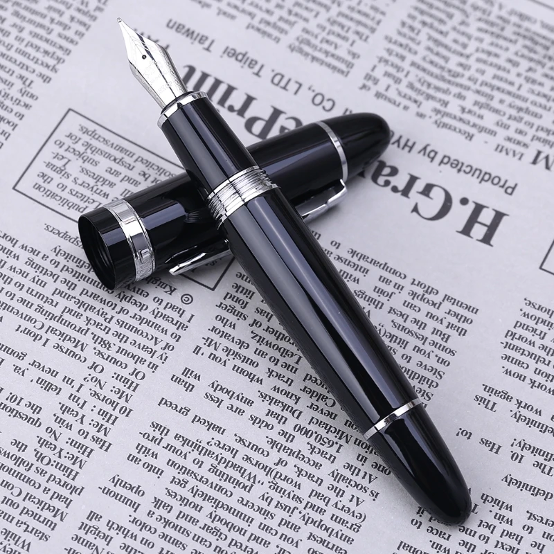 New Jinhao 159 검정색과 은색 M 펜촉 만년필 두꺼운