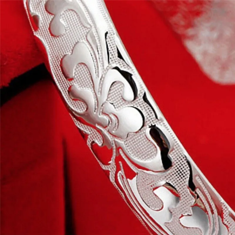 Silver Plated Bezel Open Bangle Bracelet Jewelry Women Female Models Blossoming