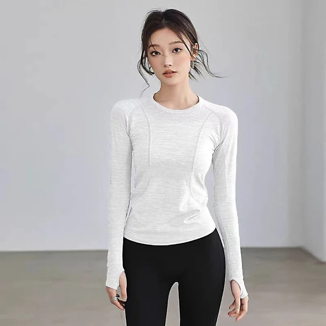 Yoga Clothes for Women, Sports Tops, Round Neck,, Seamless, Slim, Running Shirt Fitness Workout Long Sleeves Gym T shirt, Winter 6