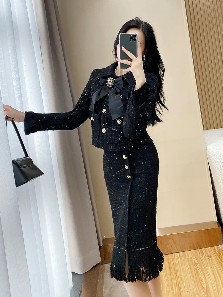 

Senior Fall Winter New French Tweed 2Piece Sets Ladies Elegant Luxury Cardigans+skirts Sets 2023 ensemble femme chic et élégante