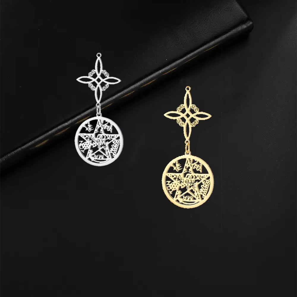 Doppeltes Amulett Schutz Hexenknoten Pentagramm Tetragrammaton Charms Edelstahl DIY Amulett Schmuck Großhandel