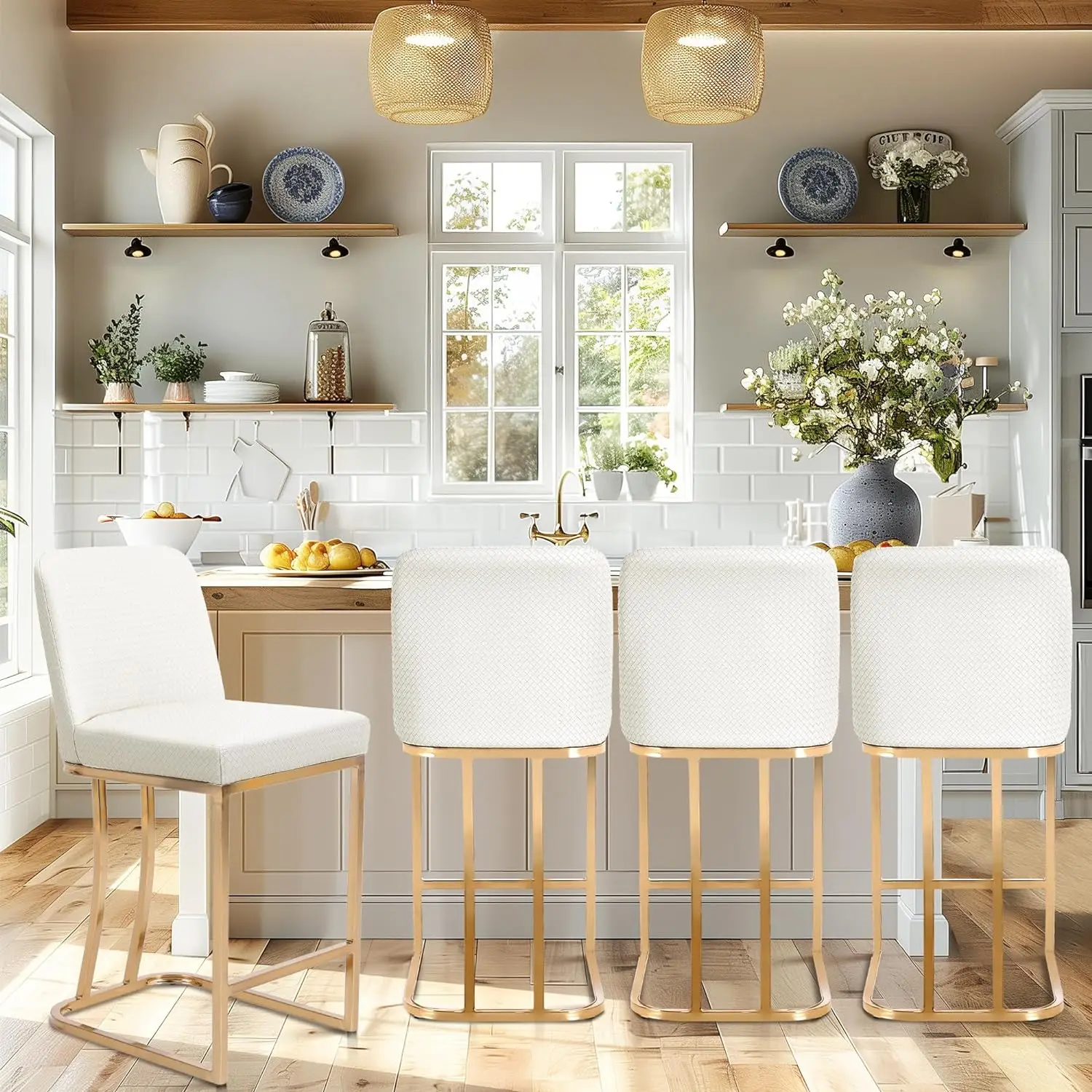 White-and-Gold-Bar-Stools-24-inch-Island-Chairs-for-Kitchen-Counter ...