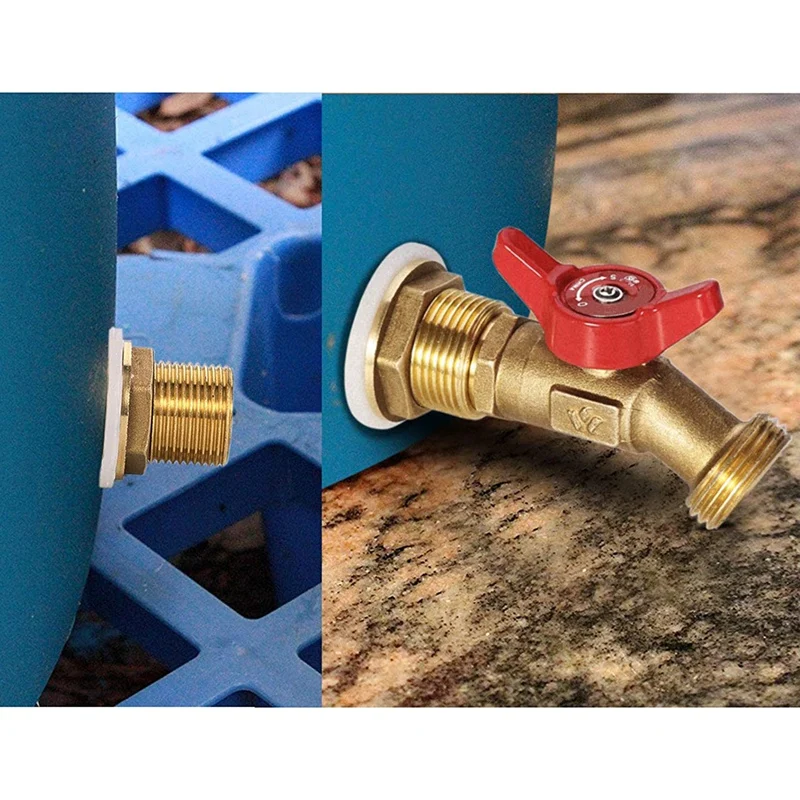 Solid Brass Bulkhead Fitting,3Sets 1/2In Female 3/4In Male Solid Brass Water Tank Connector Threaded With Silicone Rings