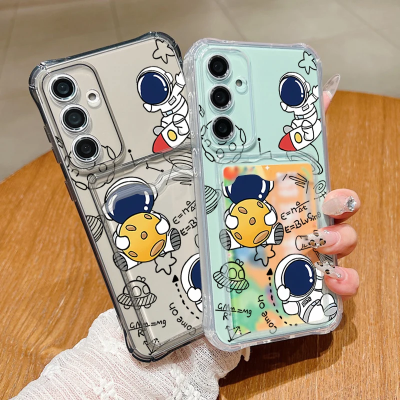 Cartoon Astronaut Card Holder Wallet Phone Case – Soft Protective Cover
