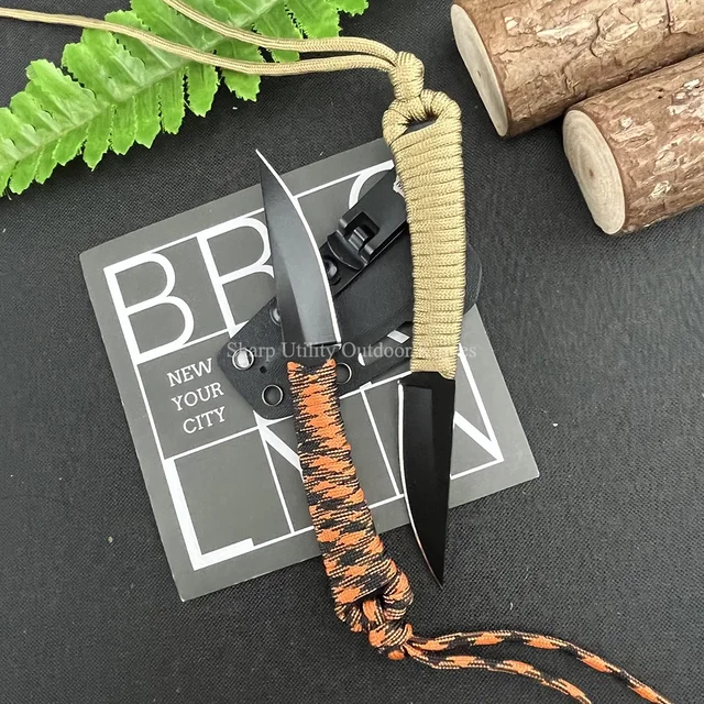 MKC 440C Blade Small Pocket Fixed Blade Knife with Sheath Ultra-sharp Hunting Camping Jungle Survival Tools Nylon Rope Handle 5