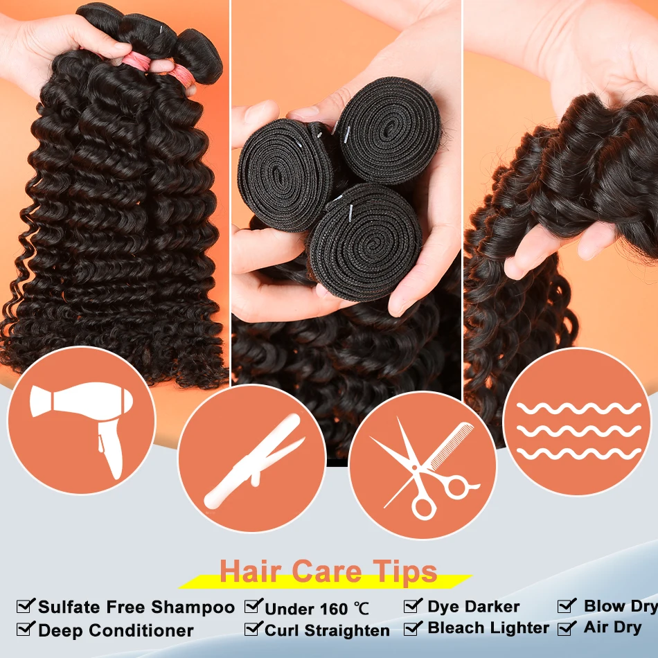 30 40 Inch Loose Deep Wave Human Hair Bundles Brazilian Curly 3 4 Bundles Raw Hair Extensions Double Weft Bundle