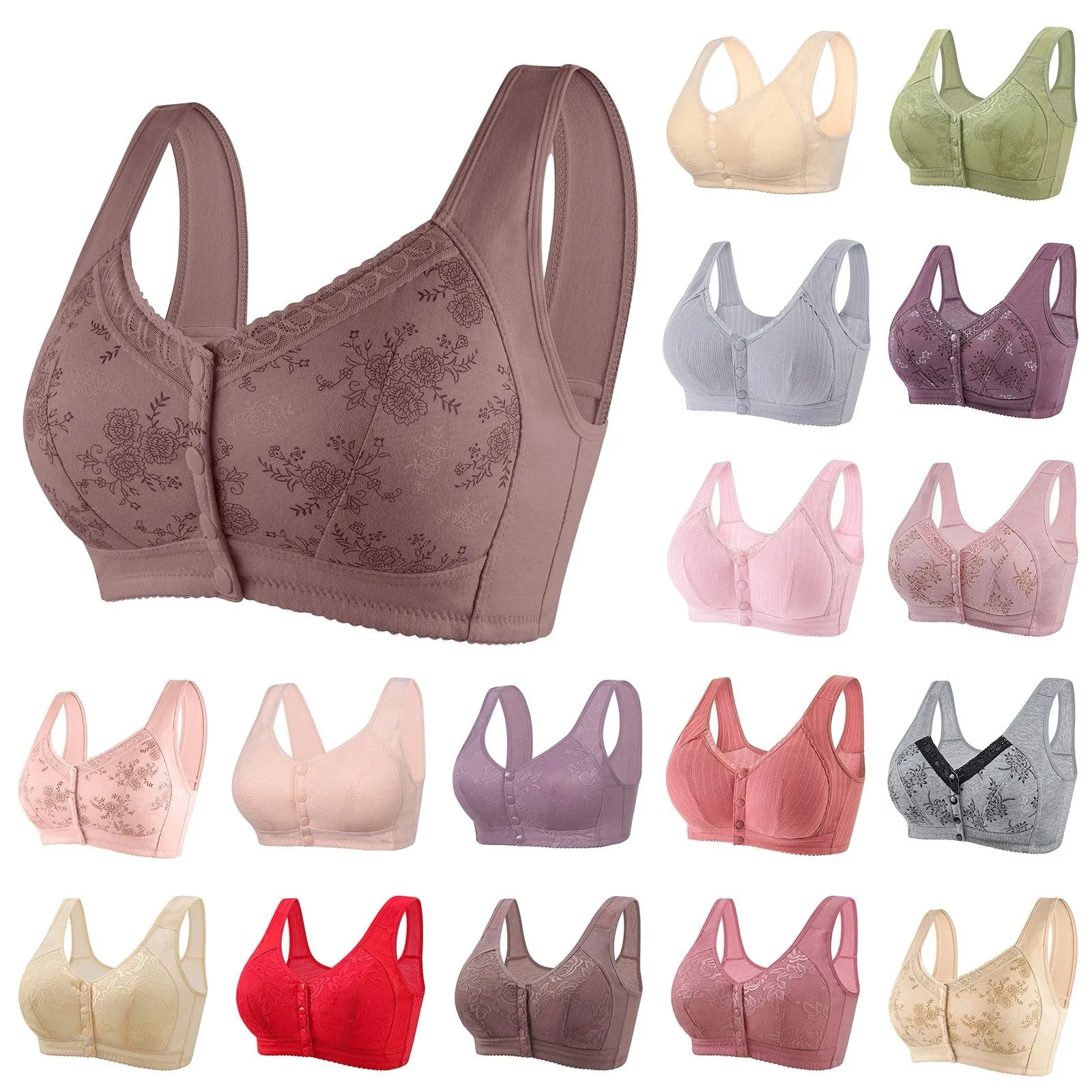 Mother Front Open Buckle Bra Underwear Brassiere Large Size Bra Without Steel Ring Thin Section Vest Type Mom breathable Brassie 2