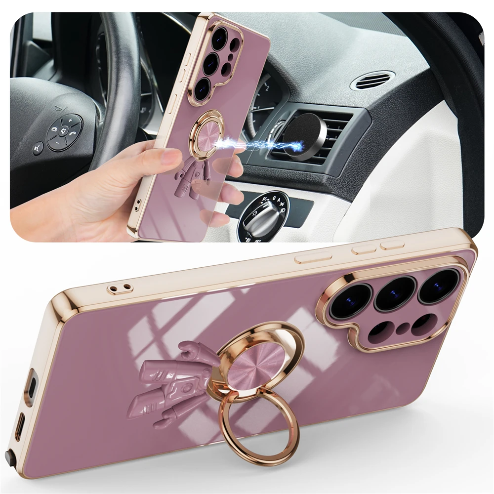 Electroplated 6D Astronaut Phone Case with Magnetic Ring Holder and Shockproof Design