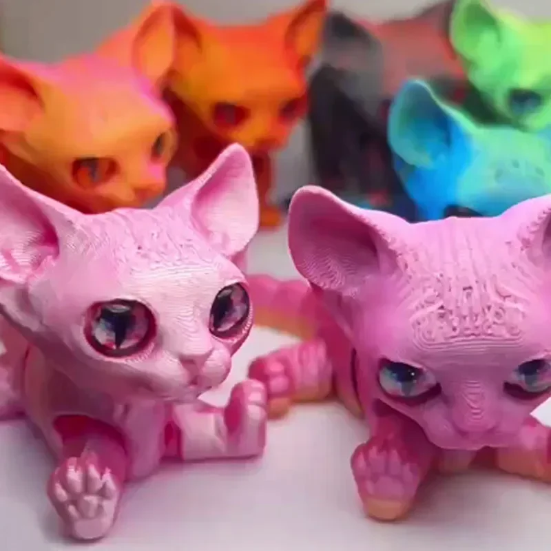 3D Printed Siamese Cat Movable Joint Fidget Toy Stress Relief Decompression Desktop Ornament Kid Figure Toy for Adults Kids Gift