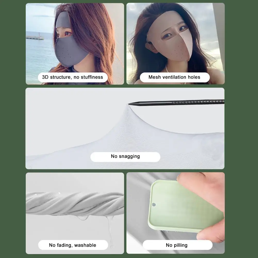 Summer Ice Silk Sunscreen Mask Full Face Sun Protection Forehead Facial Gini Thin Section Breathable Anti Ultraviolet face mask