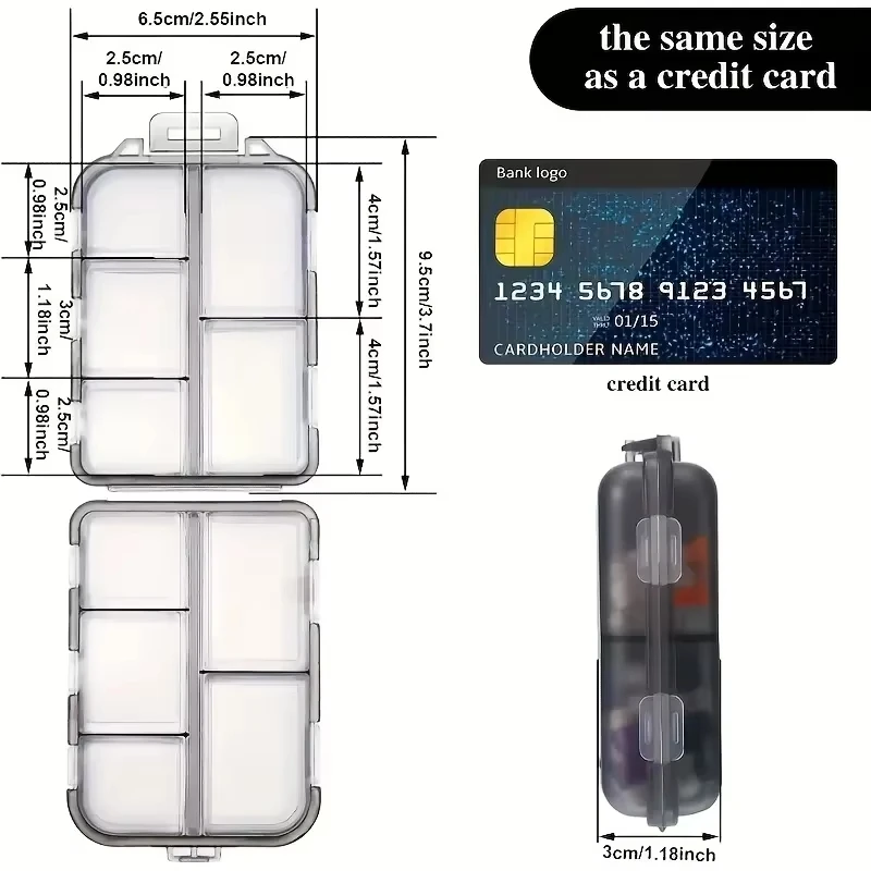 Double-layer small pill box Portable pill box Transparent 10-cell sealed medicine storage camping equipment survival kit