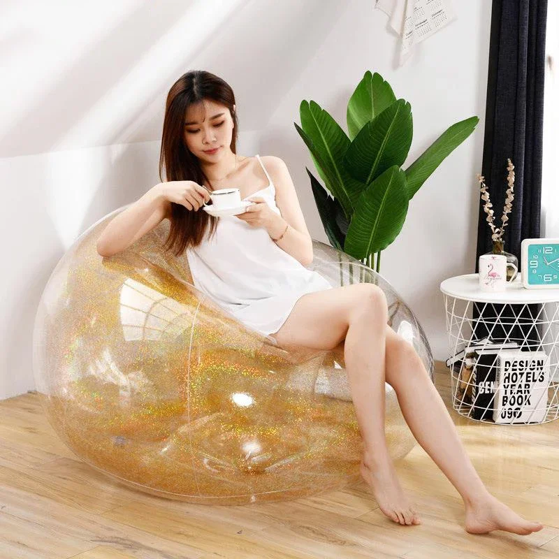 Spot Inflatable Home Lazy Air Sofa Transparent Sequin Lounge Chair Portable Pvc Inflatable Sofa Outdoor Portable New Hot 2023