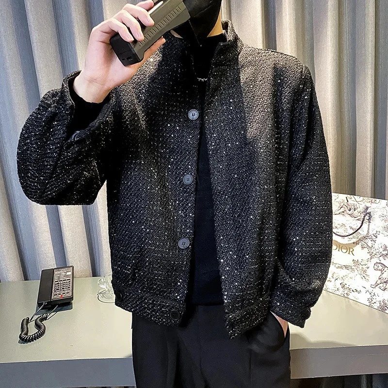 

2024 Autumn Winter Woven Fabric Jackets Men Stand Collar Business Casual Short Coat Social Streetwear Bomber Clothing