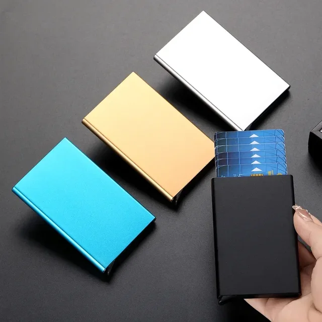 Slim Pop-Up Card Wallet RFID Blocking Minimalist Credit Card Holder for Men Mini Metal Case Automatic Pop Up ID Credit Card - Image 4