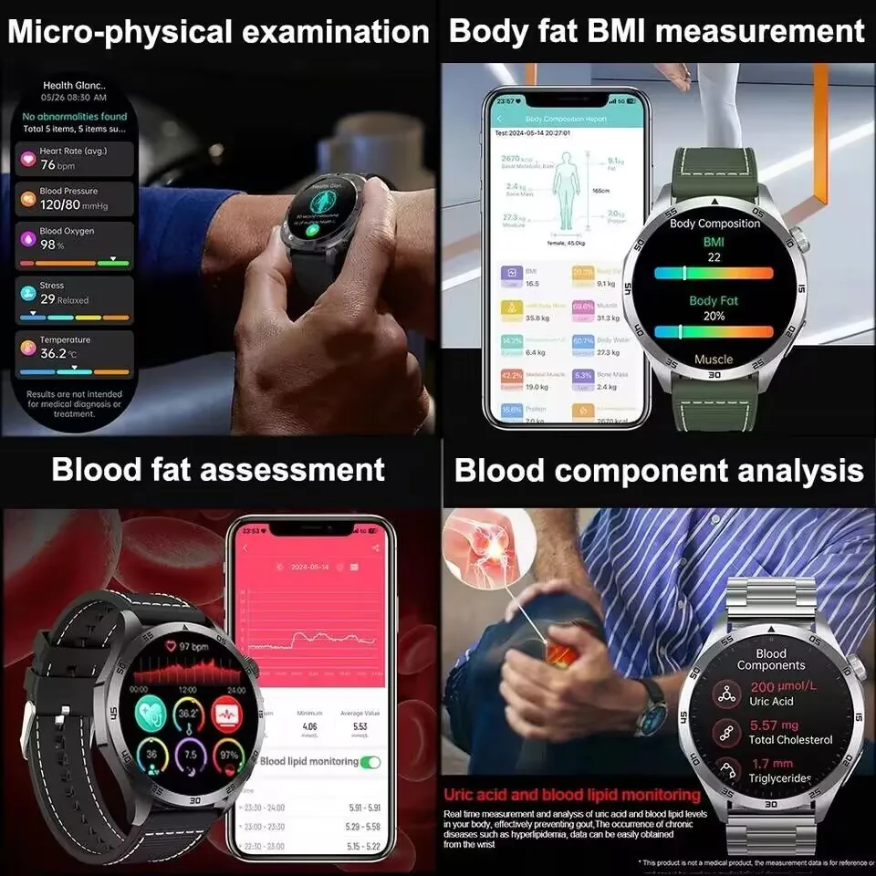 2025New ECG+PPG Treatment Smart Watch precise Uric acid Blood pressure Fat Three High Smartwatch Men Sports HD Call Health Clock