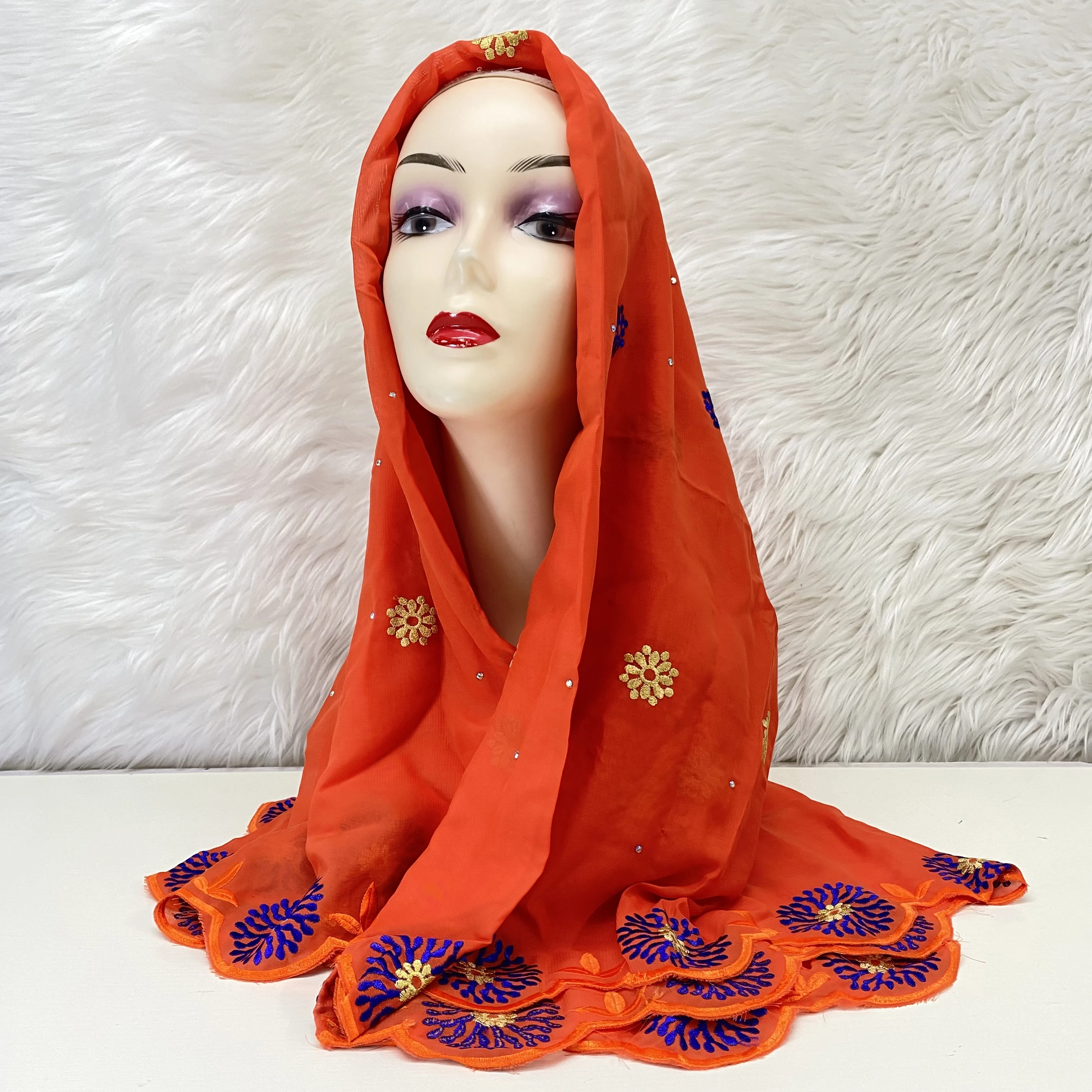 

2Yards African Scarf Net Lace African Rhinestone Chiffon Lace Fabric Materials Wholesale Red Scarf Long Scarves For Women Wrap