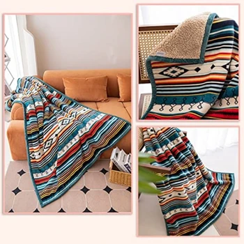 Lightweight Boho Sherpa Throw 50'' X 60'' Blanket - Bohemian Soft Plush Flannel Throw Stripe Blankets Luxury Family Bed 5