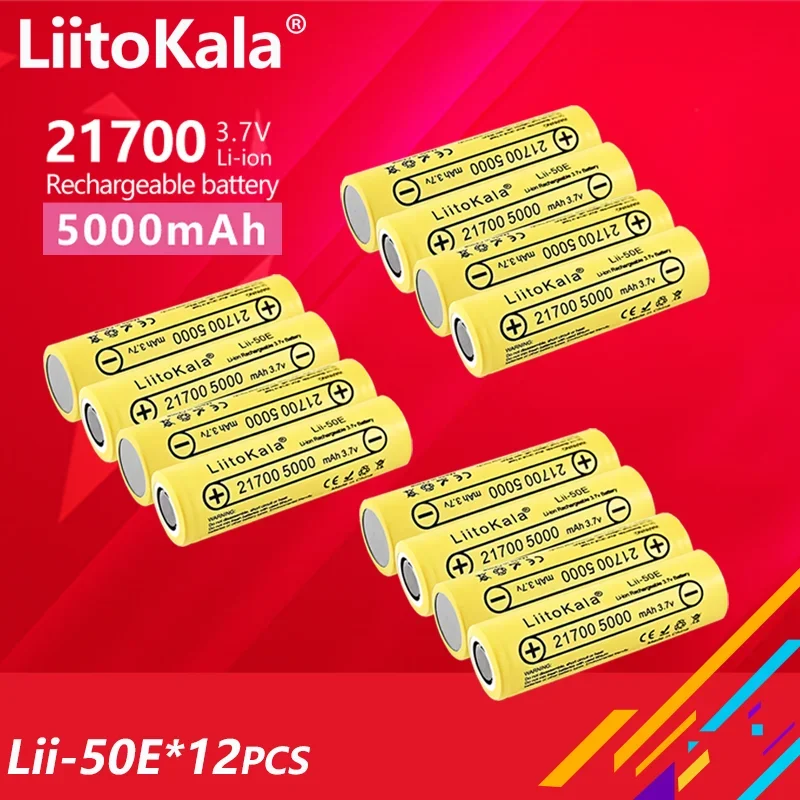 

12PCS LiitoKala Lii-50E/Lii-40A 21700 4000mah/5000mAh 3.7V Li-ion battery Rechargeable Battery for Flashlights Headlamps Toys