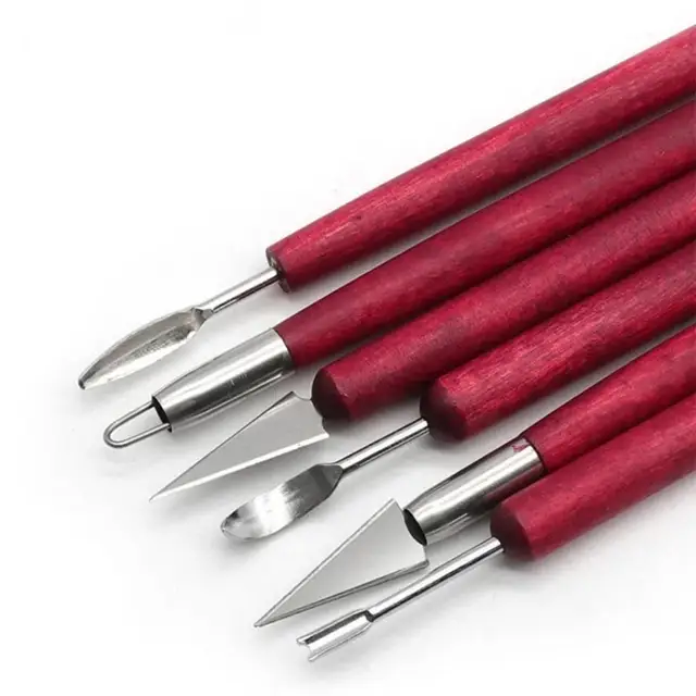 6 pièces outil de sculpture poterie manche en bois ensemble cire sculpture sculpter lissage polymère Shapers poterie argile céramique outil accessoires 3