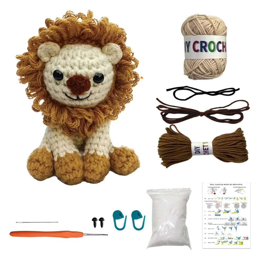 Cute Hand Crochet DIY Animal Kit For Adults Cotton Knitting Yarn Thread Needles Hooks Plush Doll Tool Material Bag Complete Set