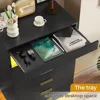 Black Dresser with LED Lights, Floating Tall Dresser with 5 Large Drawers & Open Storage Space & Pull Out Tray, 5 Drawer Dresser 4