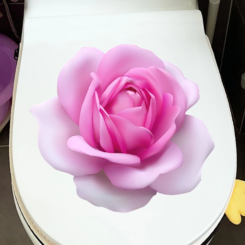 Pink Rose Romance Toilet Sticker Bathroom Toilet Cover Sticker Wall Stickers Wc for Home Decoration Restroom Decor