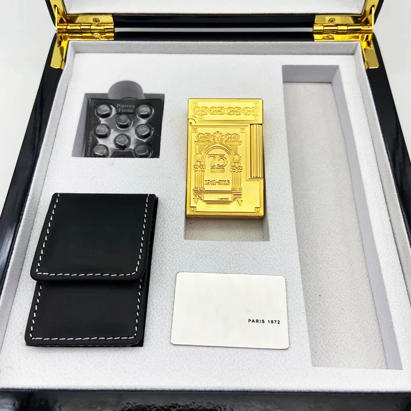 

New Memorial Metal Drawing Vertical Stripes Luxury Tobacco Lighters Ping Sound Natural Lacquer Cigarette Smoking Butane Lighters
