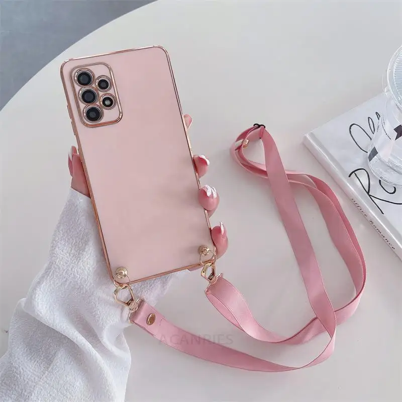 Crossbody Lanyard Plating Silicone Case with Cord Strap