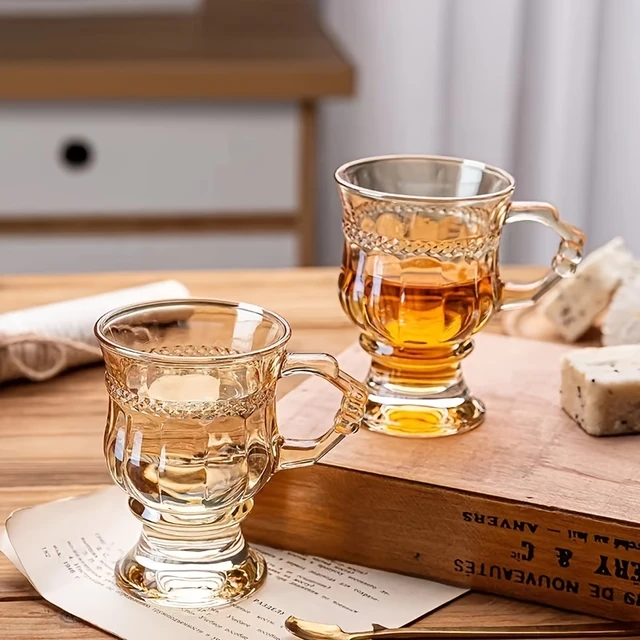 1pc Latte Coffee Cup With Handle Amber Vintage Glass Cups Wine Goblet, Cold  Drink Cup, Household Utensils - AliExpress