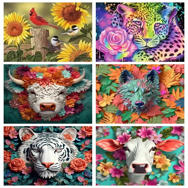 

RUOPOTY Painting By Numbers For Adults Kits Flowers surround animals Picture Artwork Painting Decor