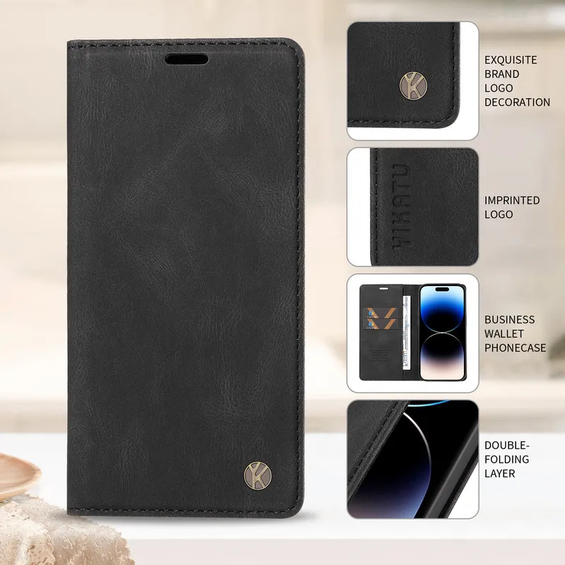 Magnetic Leather Flip Wallet Case - Premium Book-Style Cover