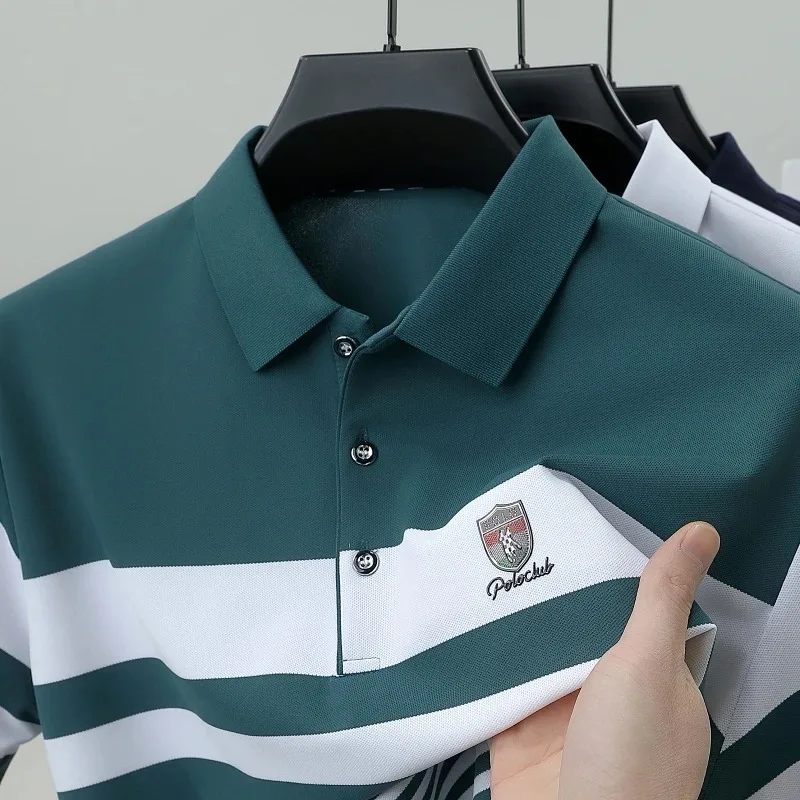 قميص بولو رجالي قطن كم قصير مخطط