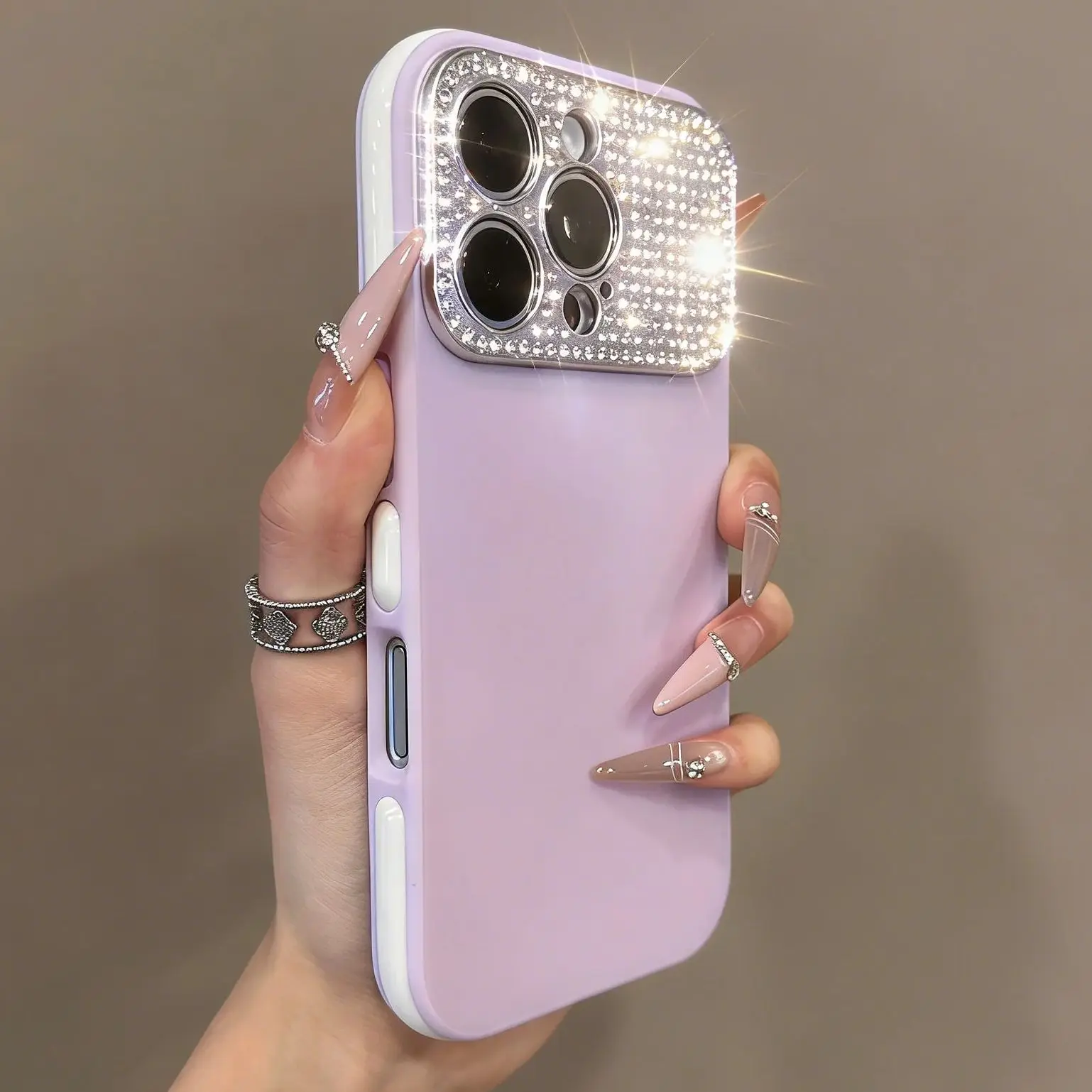 Glamorous Glitter Shockproof Camera Protection Case with Diamond Accents - Candy Color Bumper