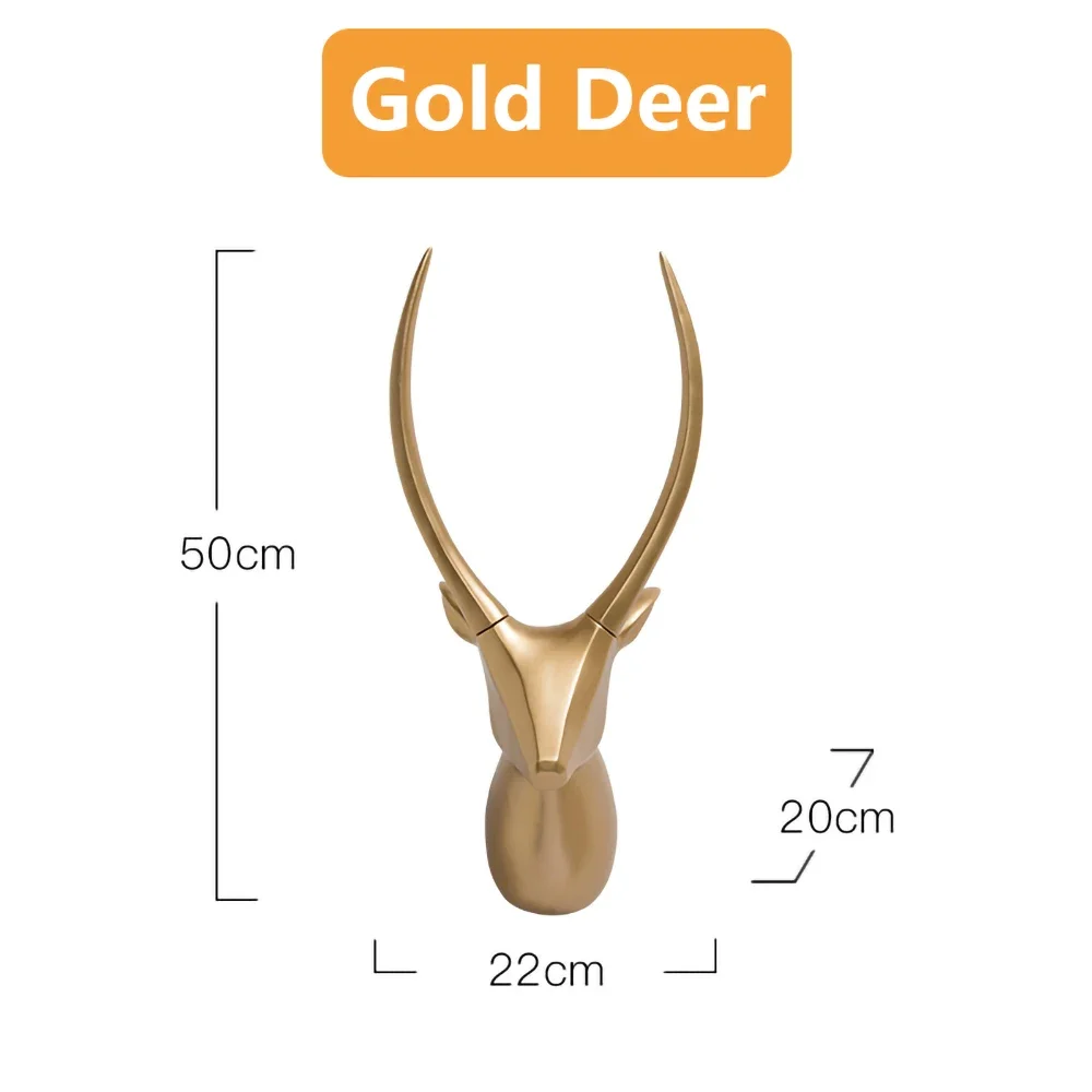 19*8 Inch,Black Deer Resin Statue Room Wall Decoration,Golden Deer Head Figurine Wall Decor,New Year Christmas Home Decoration