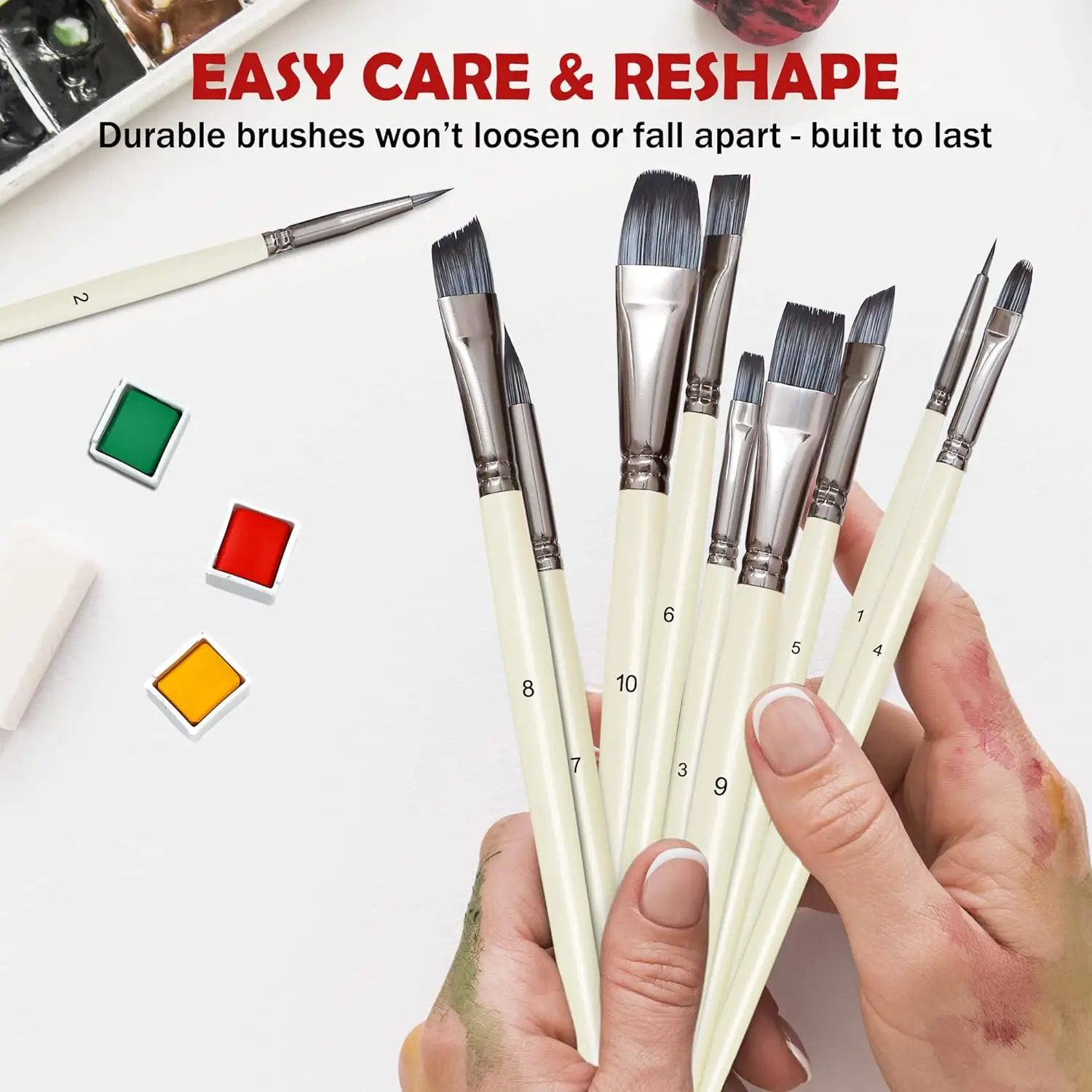 10 Pack Paint Brushes Set for Art Acrylic Gouache Oil Watercolor Artist Canvas Synthetic Nylon Tips 5