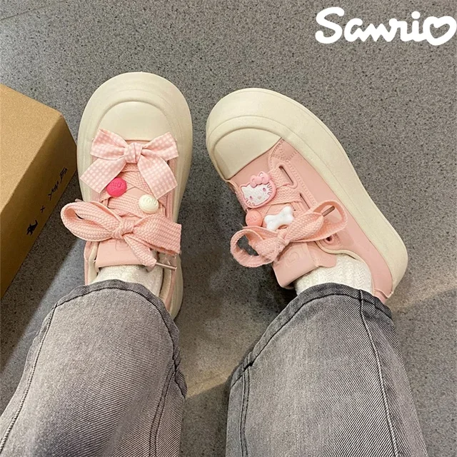 Sanrio Hello Kitty Cute Sweet Bow Thick Bottom Canvas Shoes