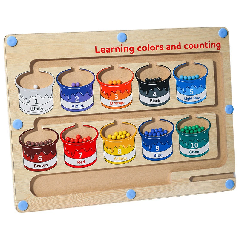 Wood Stem Math Toy Set Magnetic Puzzle Toy Early Education Number Skills Learning Bead Magnetic Pen Toys for Kids Gift