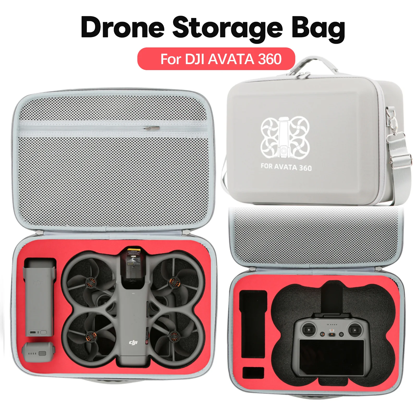 DJI 아바타 360용 PU 가죽 케이스, 방수 및 충격 방지 보관 가방 (손잡이 및 후크 포함), 플라이 모어 콤보용 방진 여행용 박스